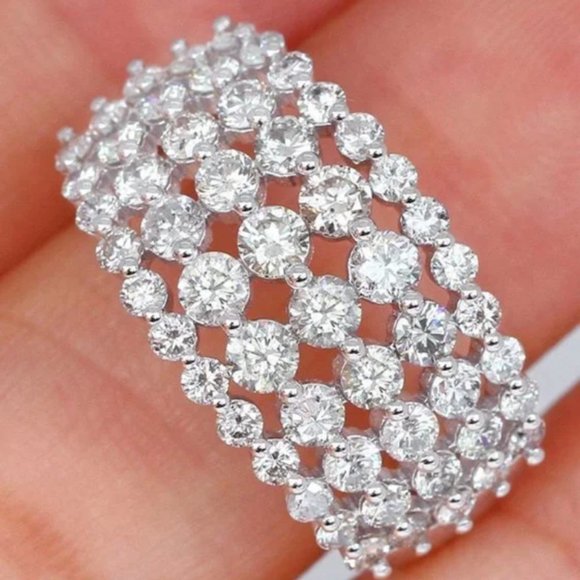 Multi Row Cubic Zirconia Ring Silver Plated Hallow Band NWT SZ 10 - Picture 3 of 10